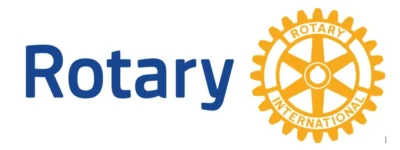 Rotary International logo with blue text and gold gear