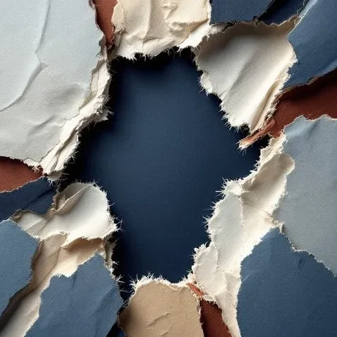 Torn layered paper revealing dark blue background